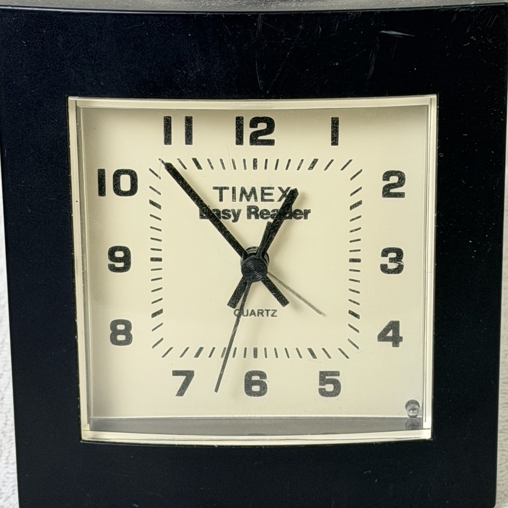 Vintage Timex Easy Reader Black Quartz Alarm Clock W/Snooze - Works!